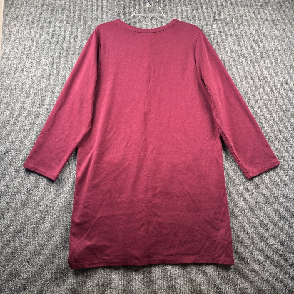 Tommy Bahama Womens XL Henley Dress Burgundy Cotton Blend Long Sleeve Pockets - Picture 2 of 10